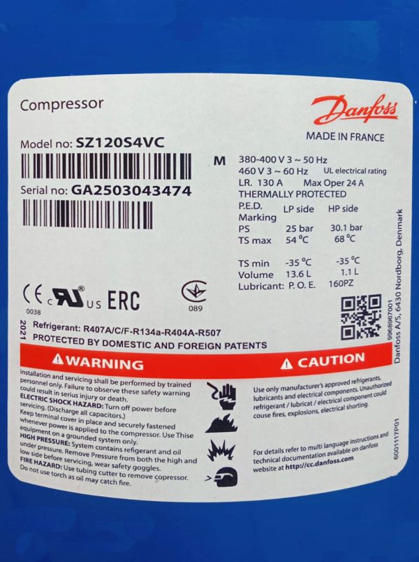 Danfoss Scroll Compressor Capacity 9 Ton Multi Gas
